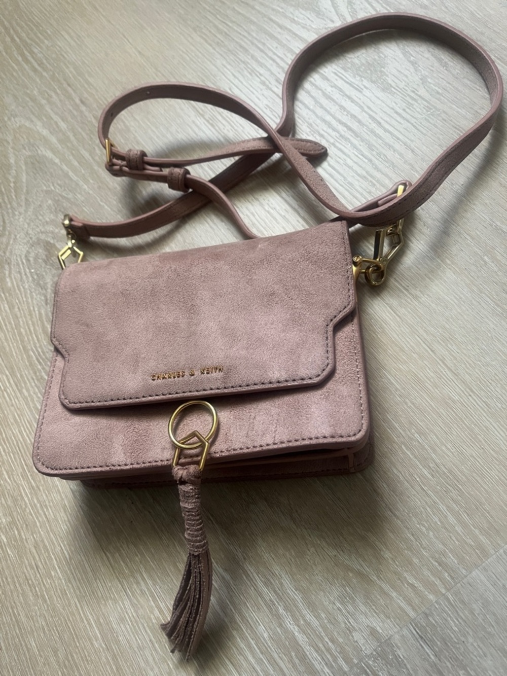 Charles & Keith Dusty Rose Suede like material Crossbody Bag with Tassel